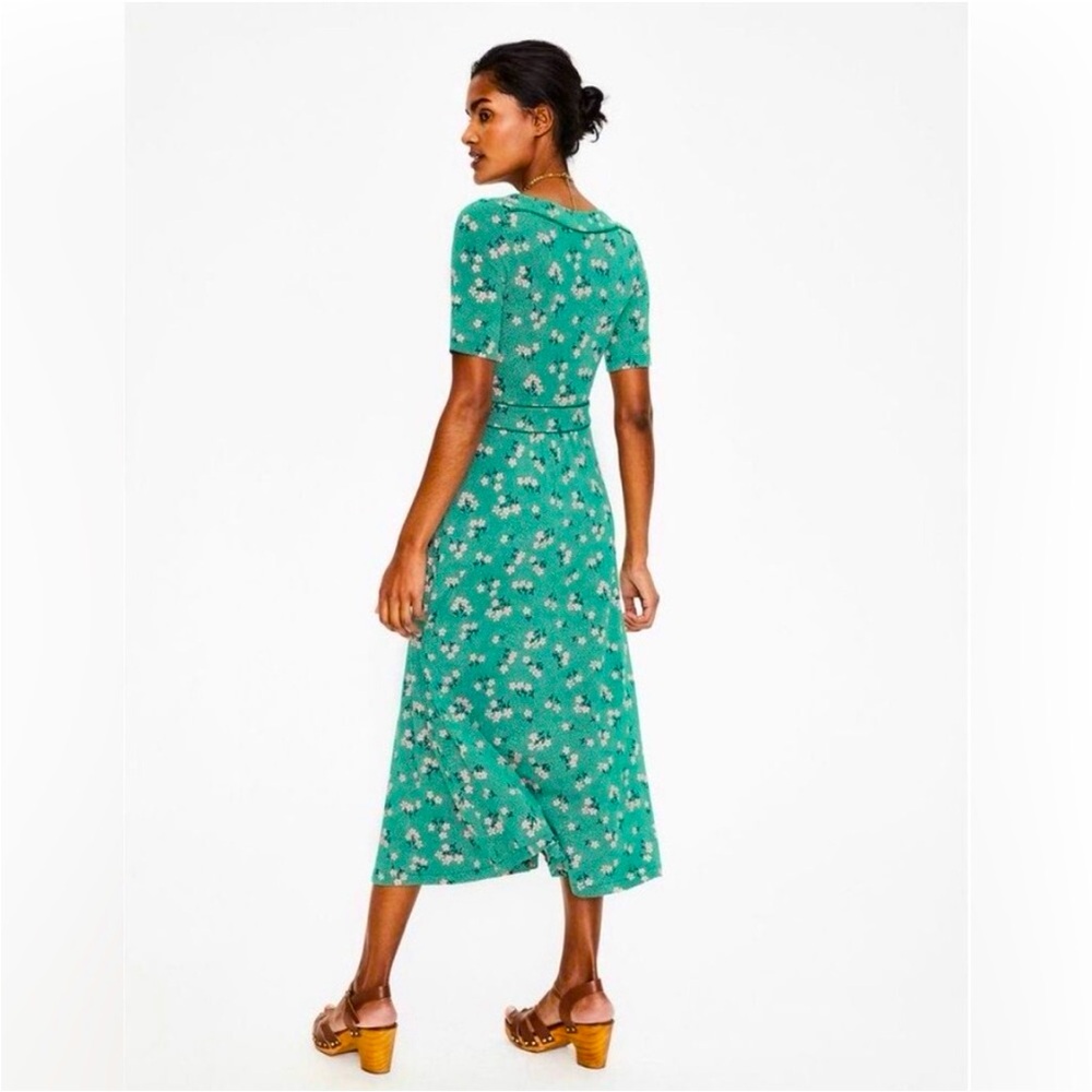 Boden Women’s Ava Jersey Midi Dress Green Floral Short Sleeves - size 10 - Picture 3 of 7